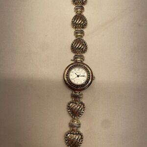 Vintage Geneva Quartz Watch Women's Stainless Steel Hearts 8"